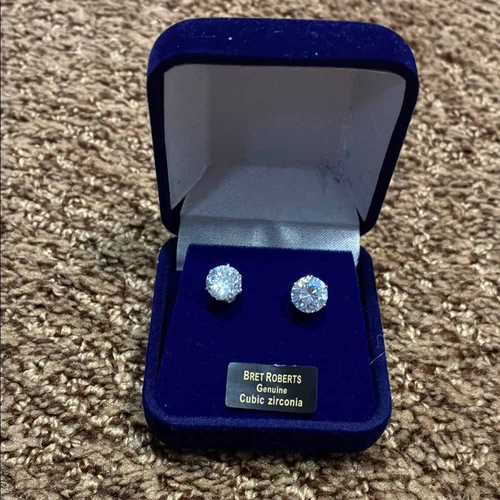 Silver Solitaire Stud Earrings with Sparkling Stones